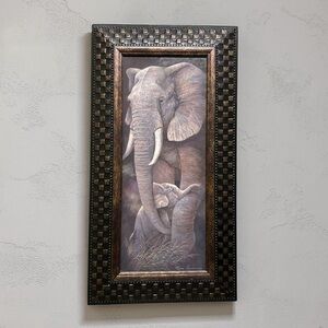 "Protective Care" by Ruane Manning – Framed Elephant & Calf Art Print